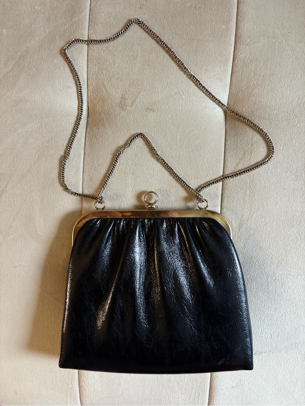 Vintage Classic Black Leather Chain-Handle Clutch